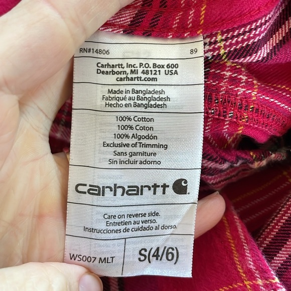 Carhartt Red Pink Multi Plaid Flannel Long Sleeve soft warm Top Small shirt - Picture 5 of 5